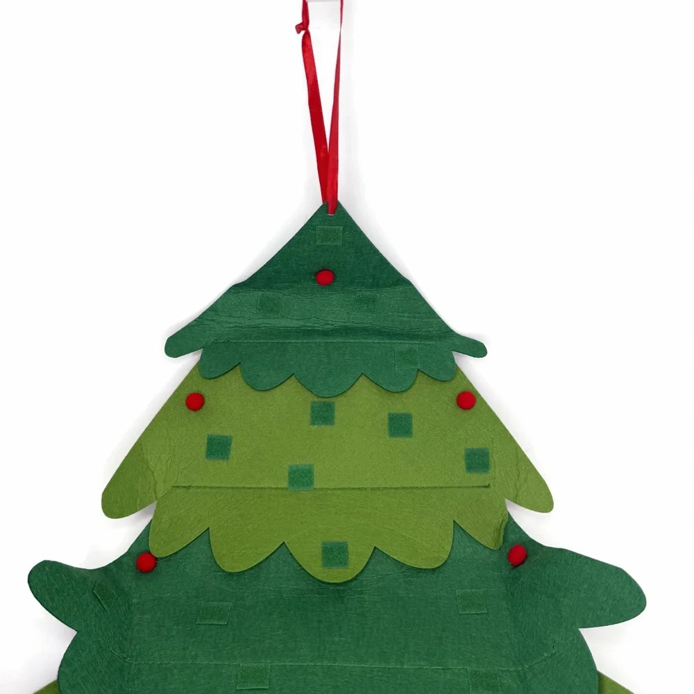 Green Felt Christmas Tree Hanging Wall Decor with Felt Ornaments LED Lights